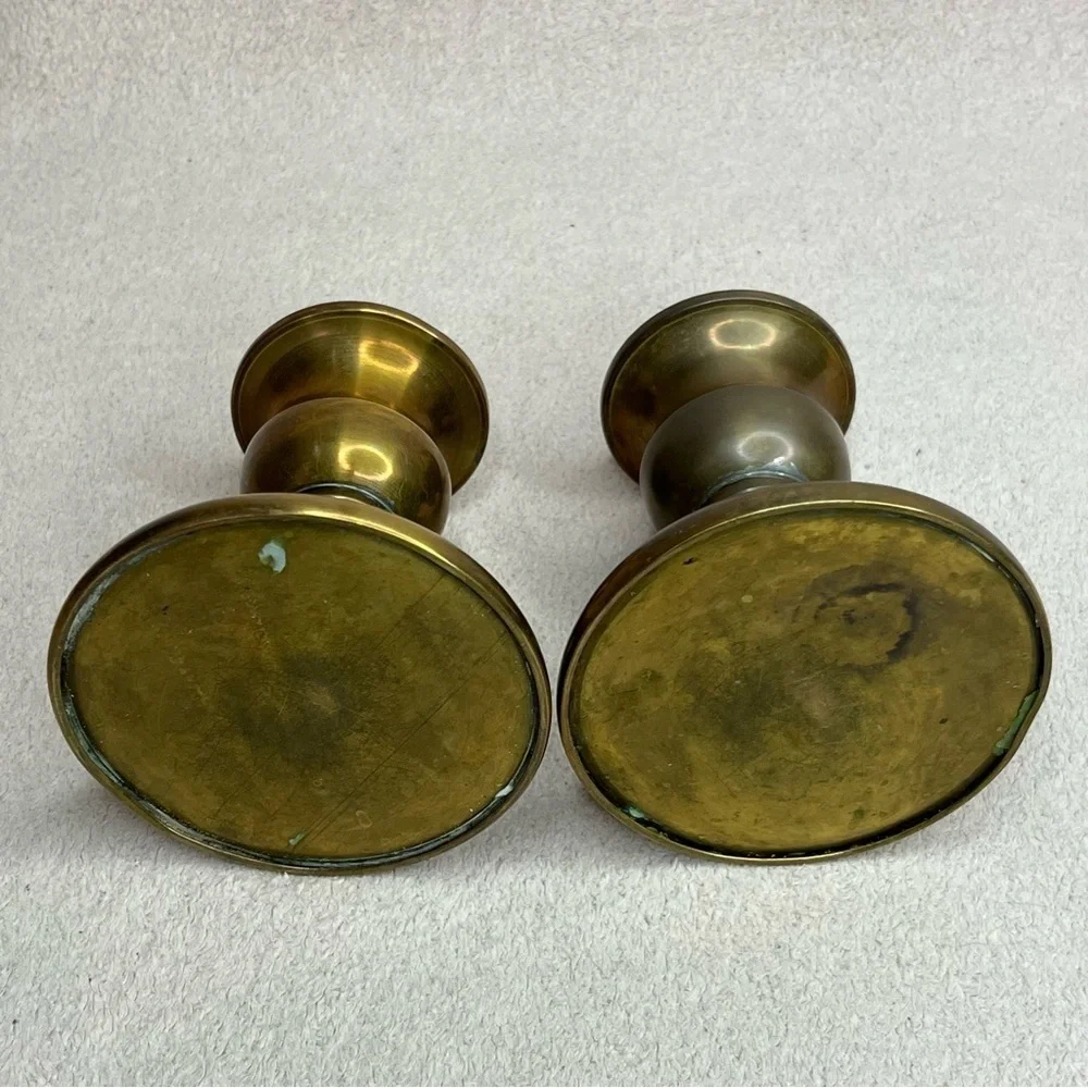 Vintage Brass Candle Holders Pair Mid-Century Modern VTG Retro 60s Traditional
